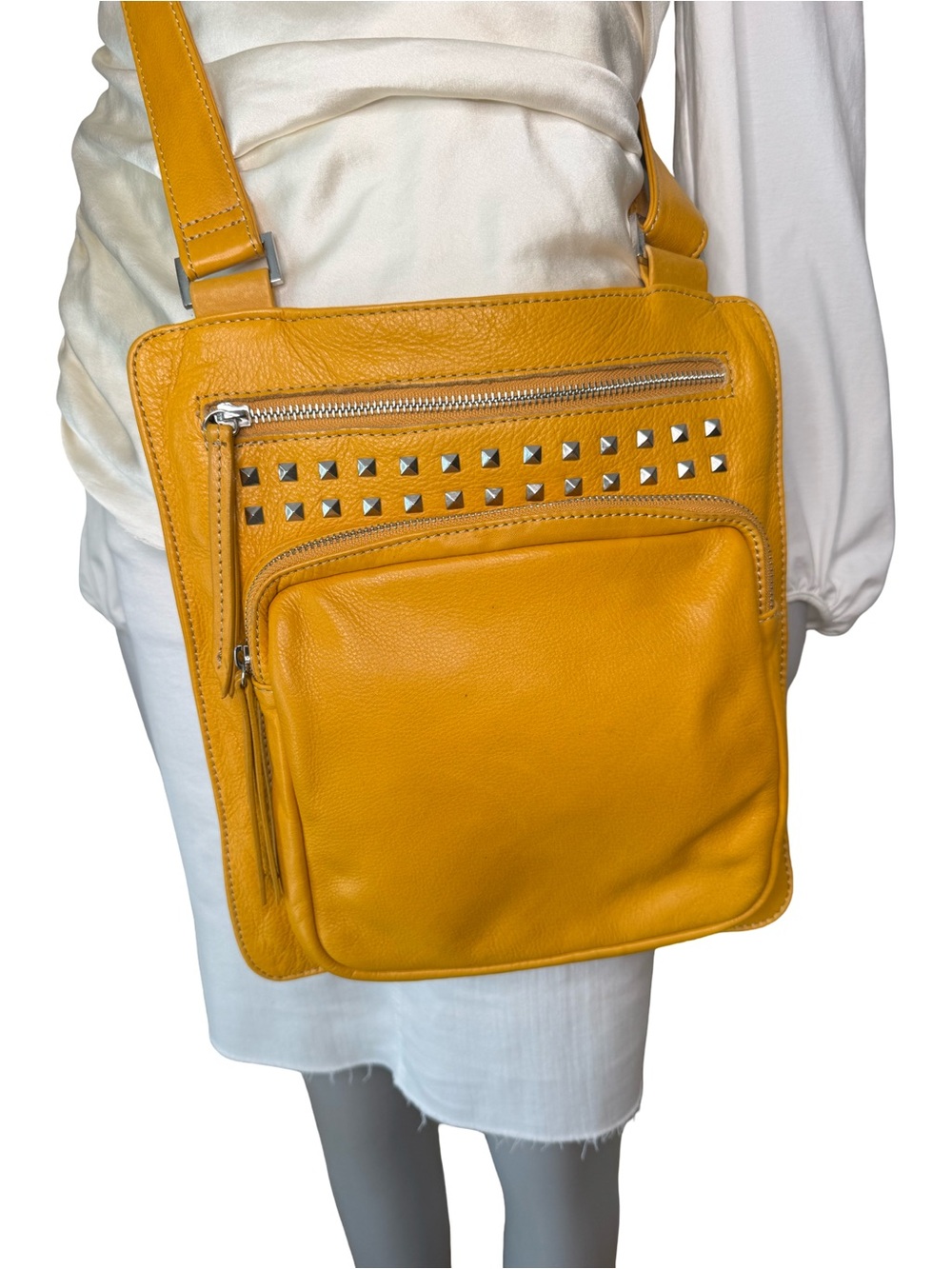 Fenn Wright Manson Mustard Yellow Studded Leather Crossbody Bag - Picture 2 of 16